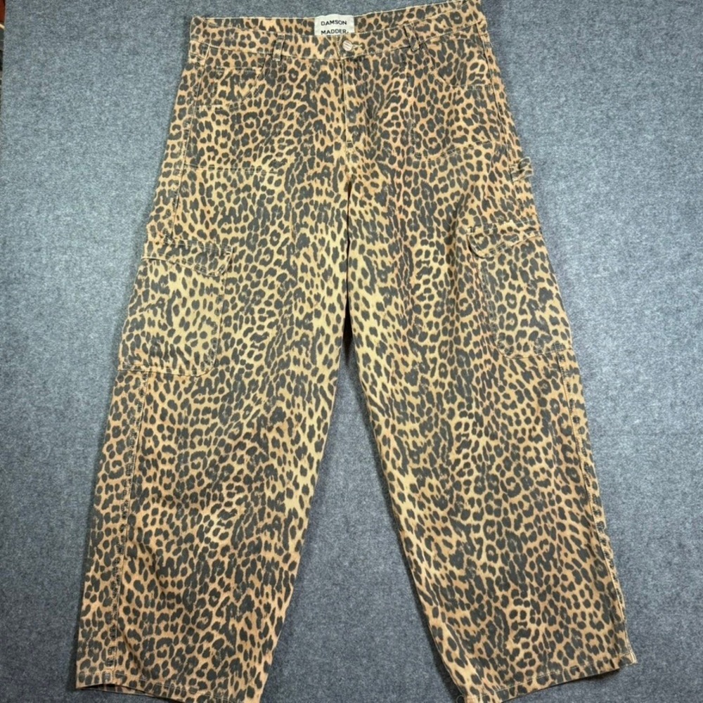 Damson Madder Leopard Print Cargo Carpenter Pants Women US 14 UK 18 Cotton Boho